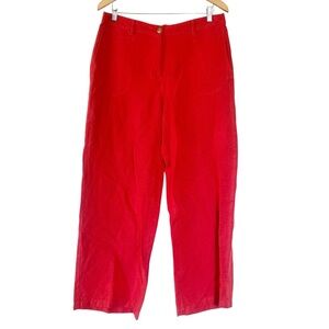 J Jill Womens Red Linen Rayon Blend Straight Leg Casual Natural Pants Size 12